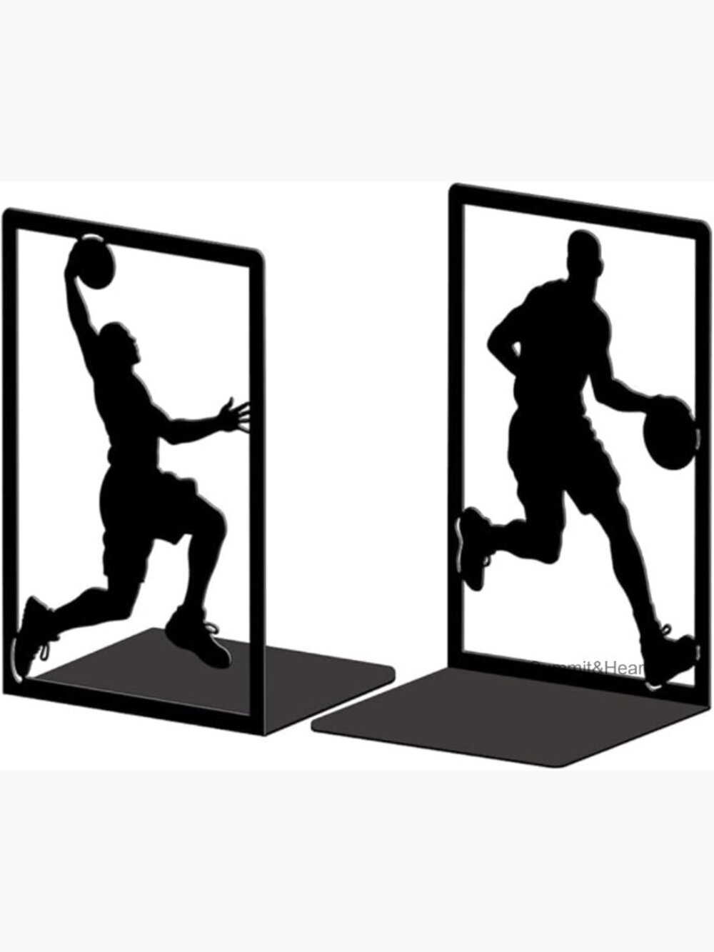 Modern Cast Iron Bookends, Heavy Duty 5.3x4.3x7.9 Inches, Basketball Design